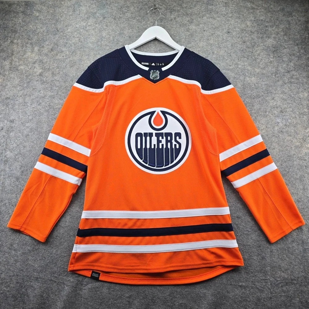 Adidas Edmonton Oilers NHL Jersey Mens 44 Orange Primegreen Hockey Fight Strap